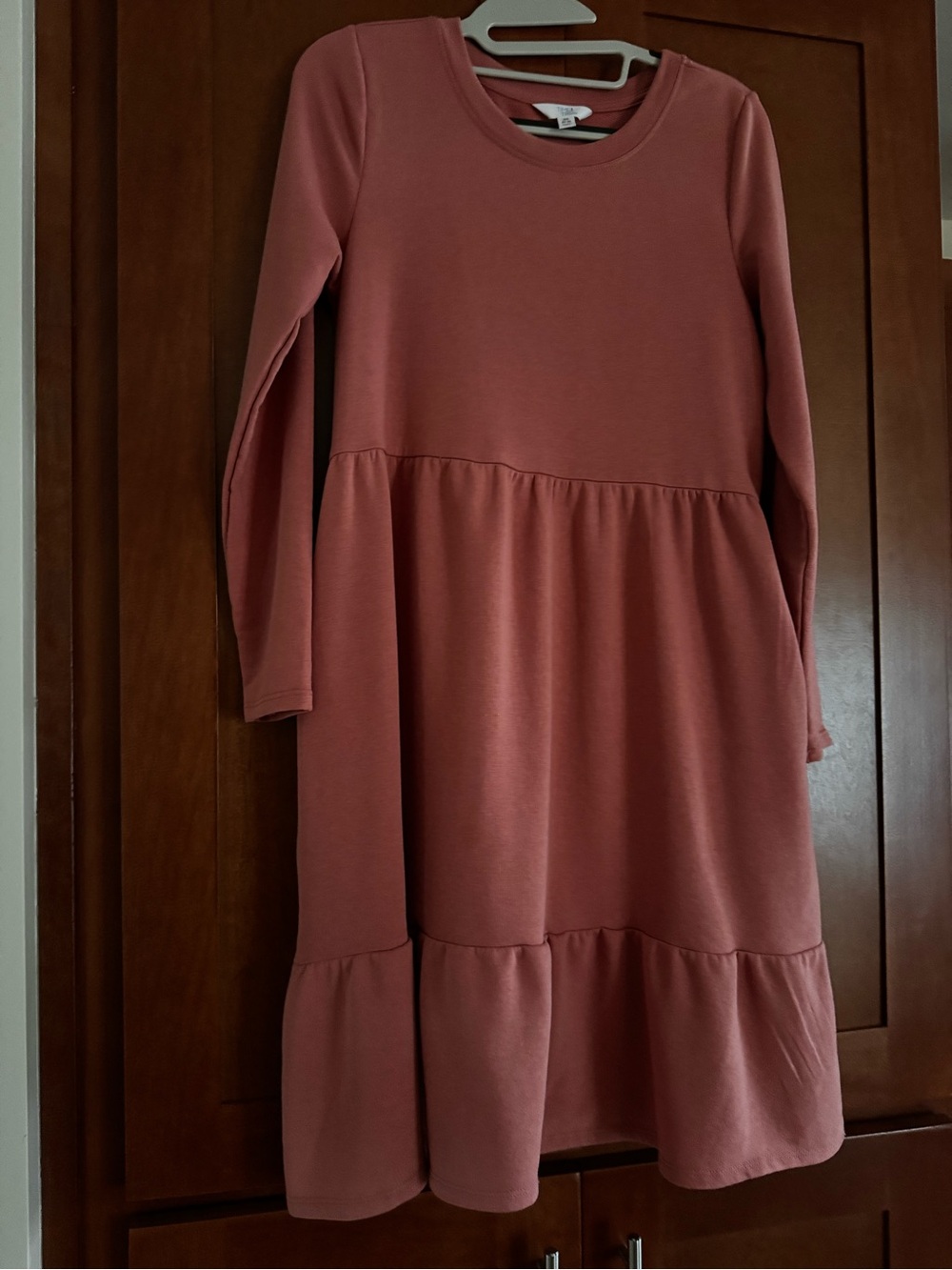 Time and Tru Long Sleeve Tiered Dress - Dusty Rose/ Rusty Orange